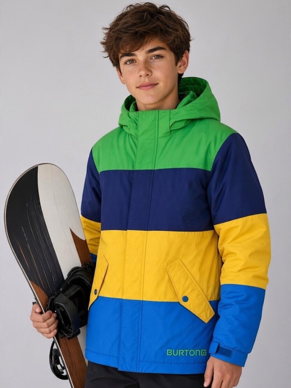 🏂 NWT Burton Boys Symbol Snowboard Jacket M 10/12 Colorblock Green Navy Yellow